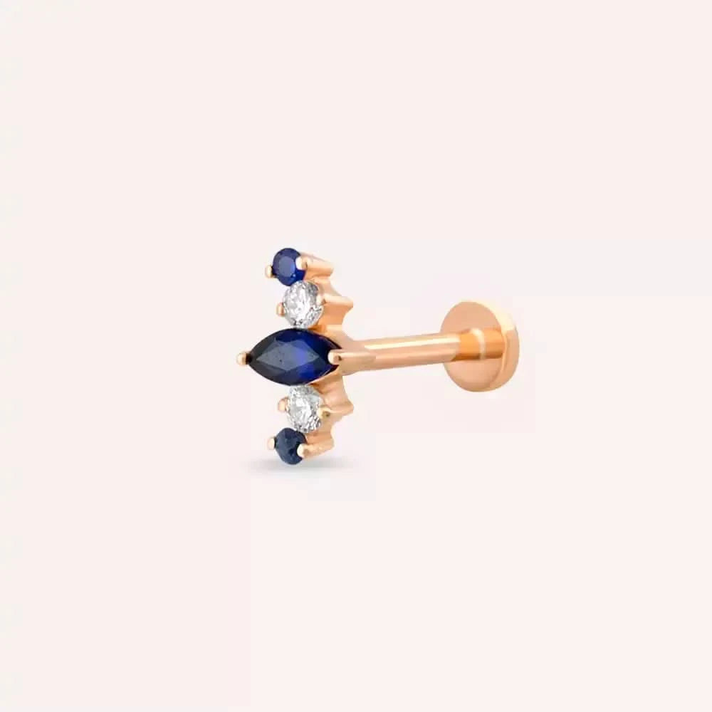 Crown Safir ve Pırlanta Taşlı Rose Altın Piercing
