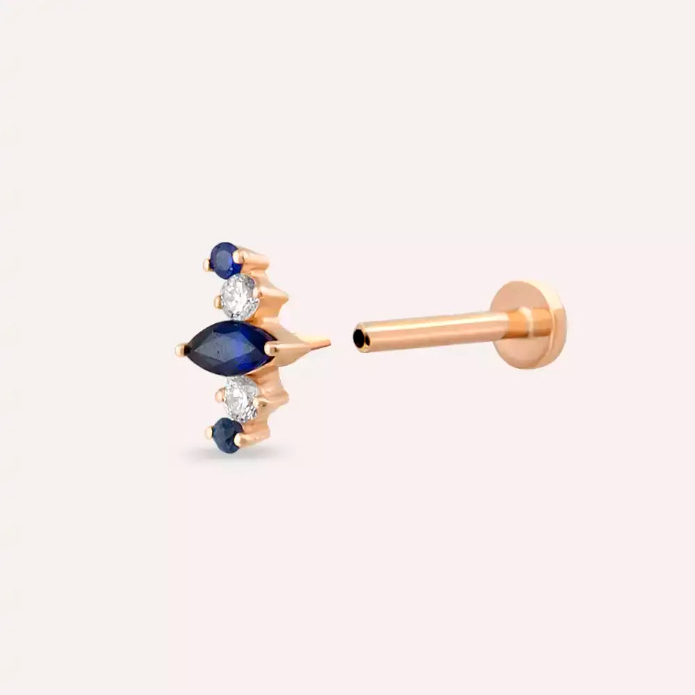 Crown Safir ve Pırlanta Taşlı Rose Altın Piercing