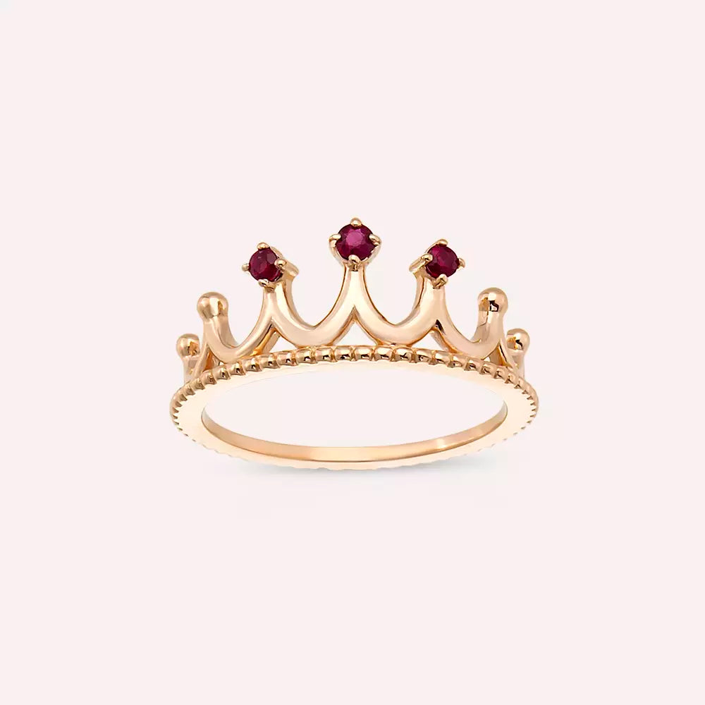 Crown Yakut Taşlı Rose Altın Yüzük