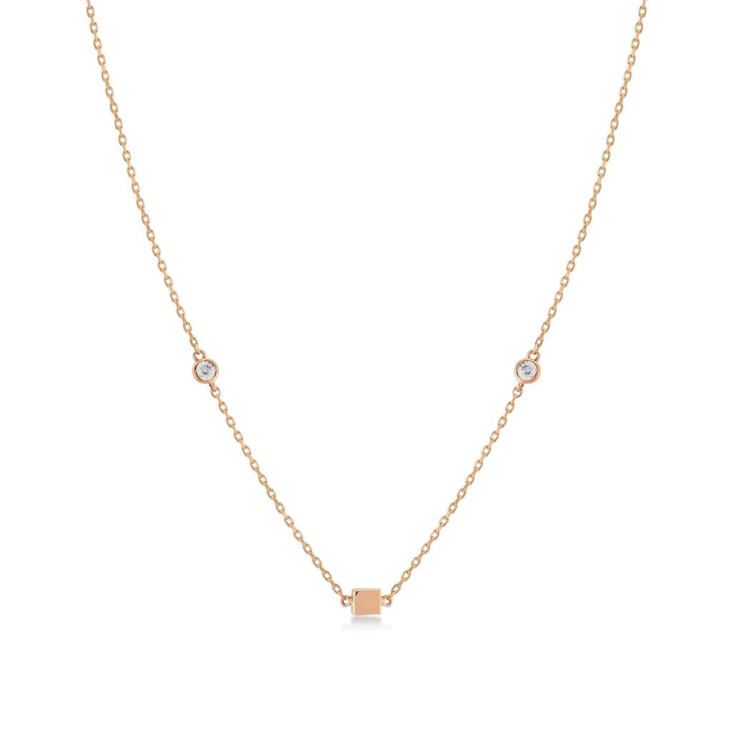 Cube Detailed Stone Gold Necklace