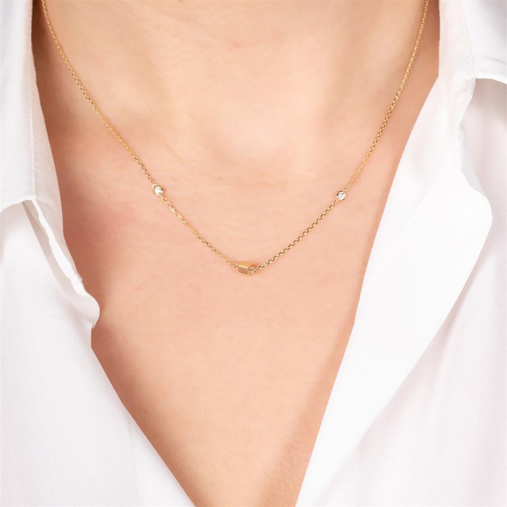 Cube Detailed Stone Gold Necklace