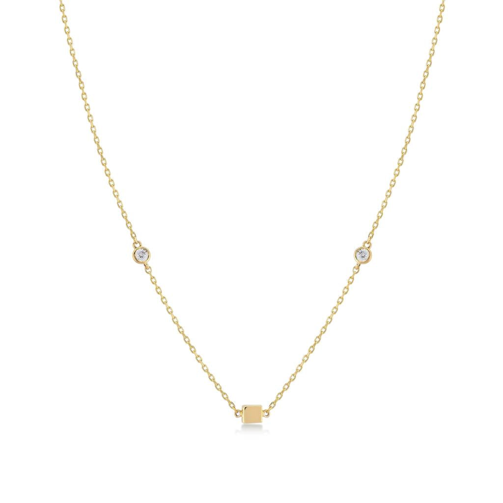 Cube Detailed Stone Gold Necklace