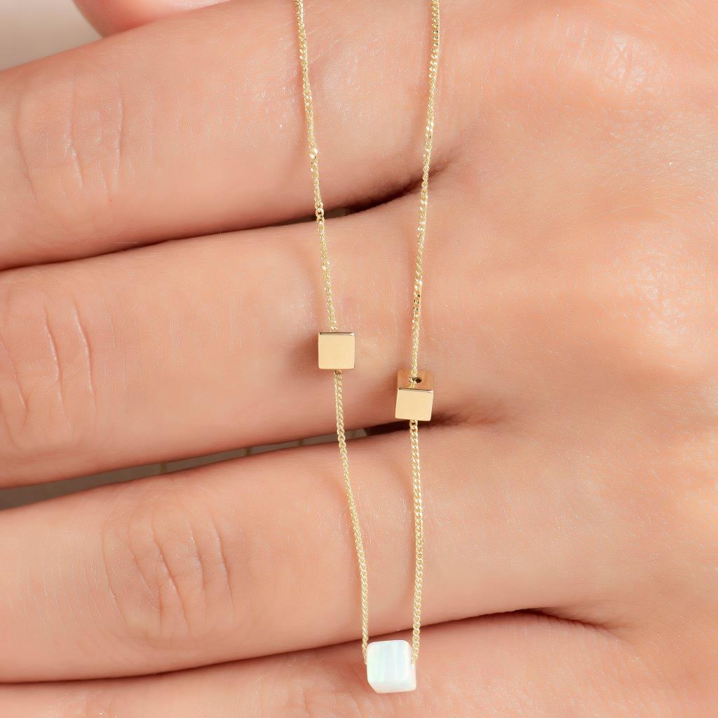 Gravity Cube And Opal Gold Necklace