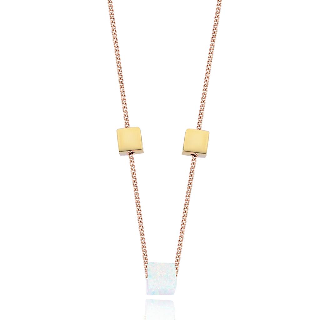 Gravity Cube And Opal Gold Necklace