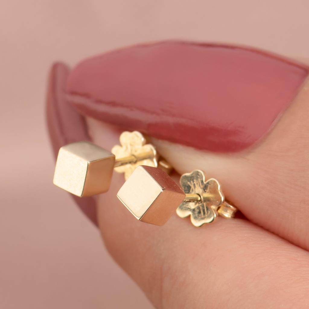 Gravity Pin Cube Gold Earrings