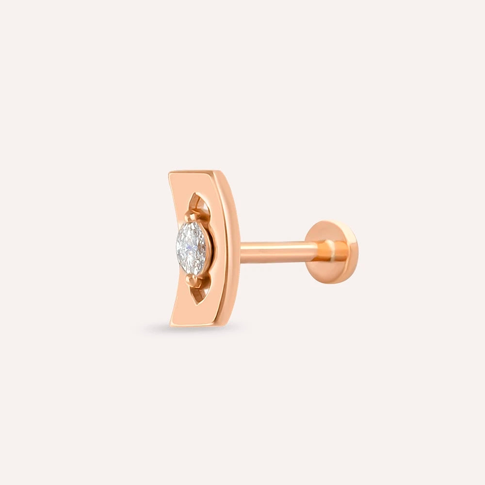 Curve Markiz Kesim Pırlanta Taşlı Rose Altın Piercing