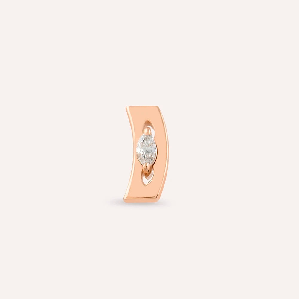 Curve Markiz Kesim Pırlanta Taşlı Rose Altın Piercing