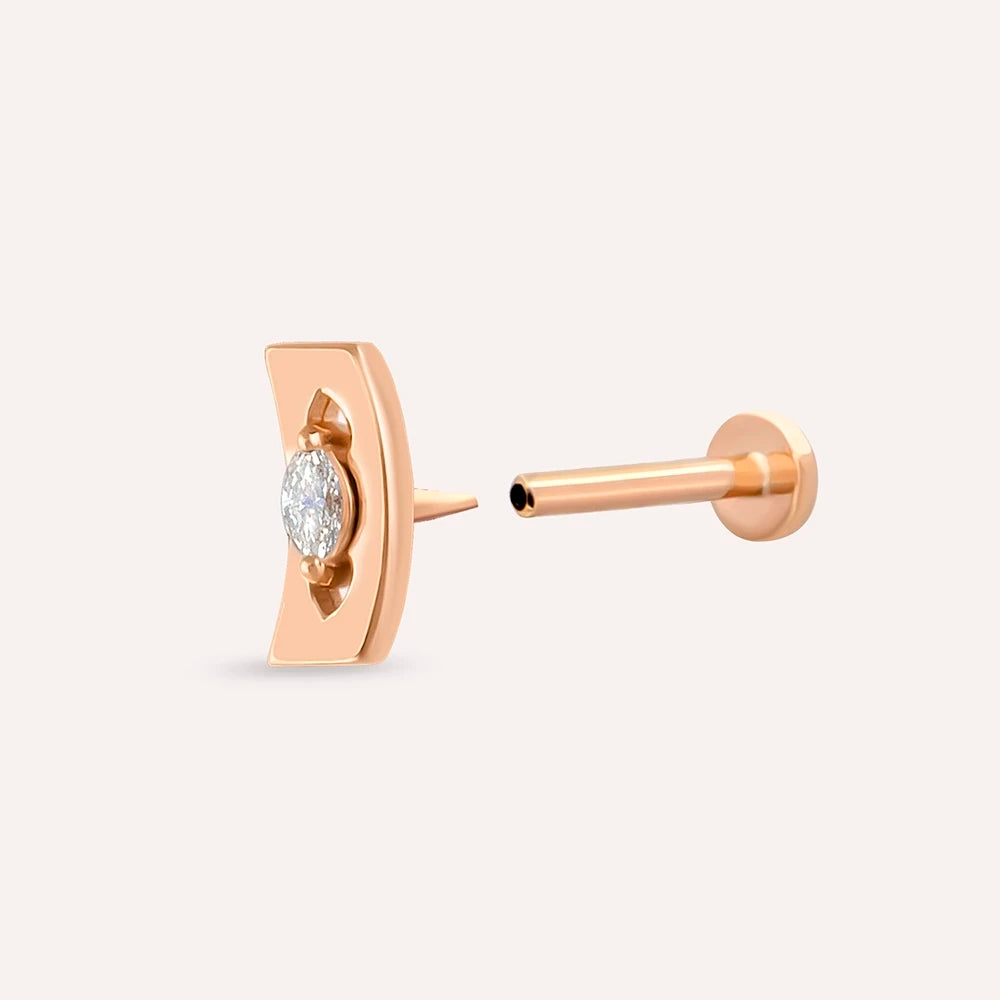 Curve Markiz Kesim Pırlanta Taşlı Rose Altın Piercing