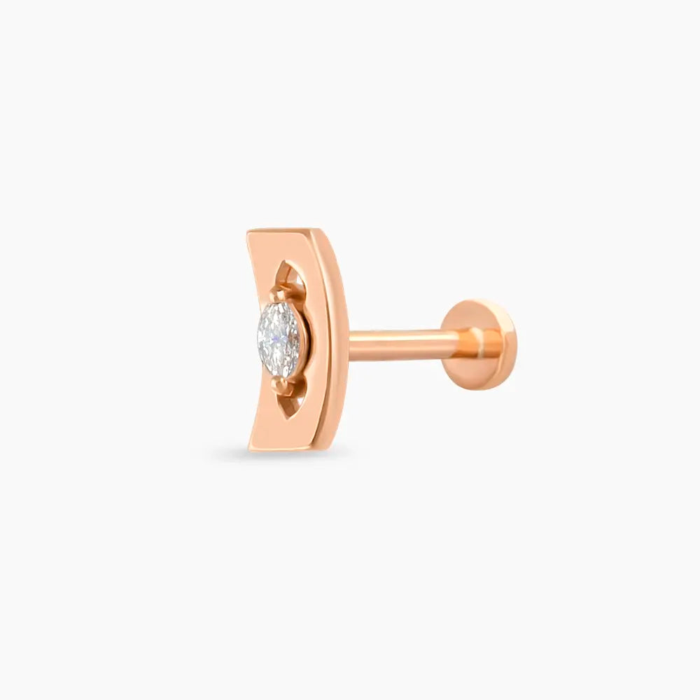 Curve Markiz Kesim Pırlanta Taşlı Rose Altın Piercing