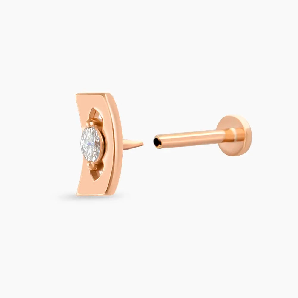Curve Markiz Kesim Pırlanta Taşlı Rose Altın Piercing