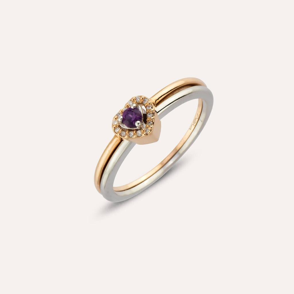 Cutie 0.16 CT Purple Safir ve Pırlanta Taşlı İkili Kalp Yüzük - Tufanlar Kuyumculuk