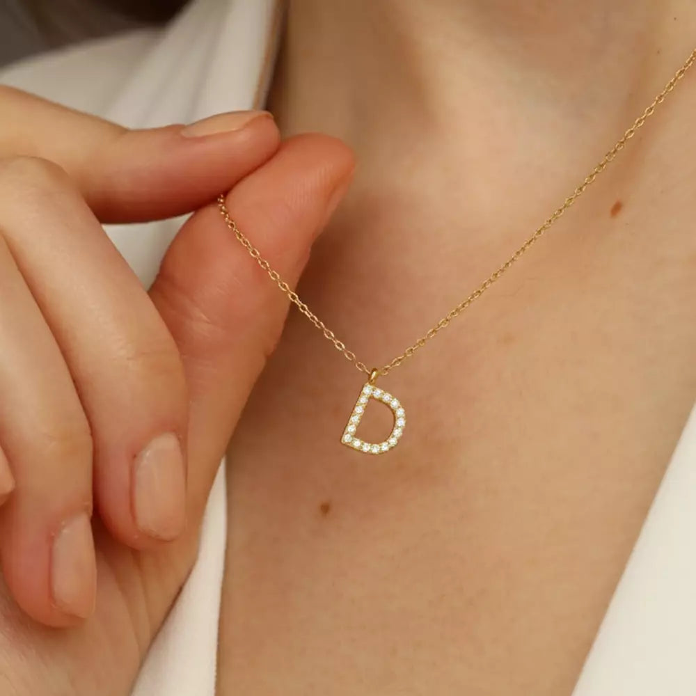D Harf 0.09 CT Pırlanta Taşlı Rose Altın Kolye