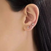 D Harf Pırlanta Taşlı Beyaz Altın Tek Küpe