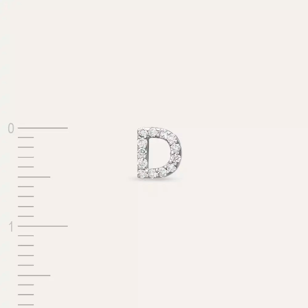D Harf Pırlanta Taşlı Beyaz Altın Tek Küpe