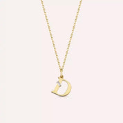 D Harf Pırlanta Taşlı Sarı Altın Kolye