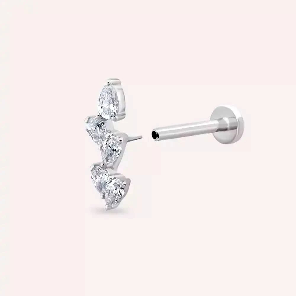 Dainty Pırlanta Taşlı Beyaz Altın Piercing