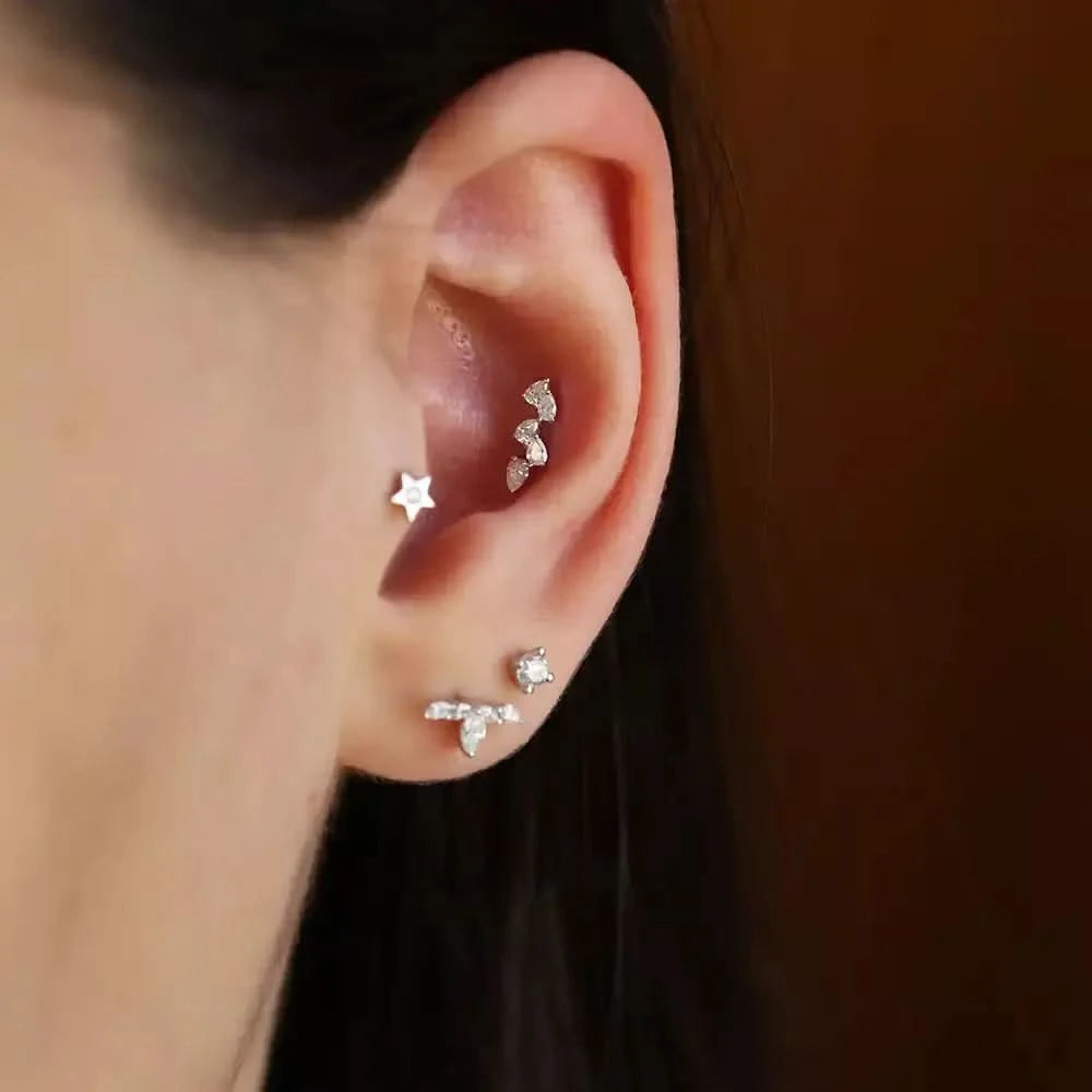 Dainty Pırlanta Taşlı Beyaz Altın Piercing