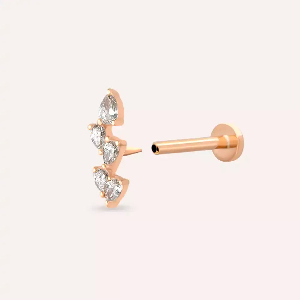 Dainty Pırlanta Taşlı Rose Altın Piercing