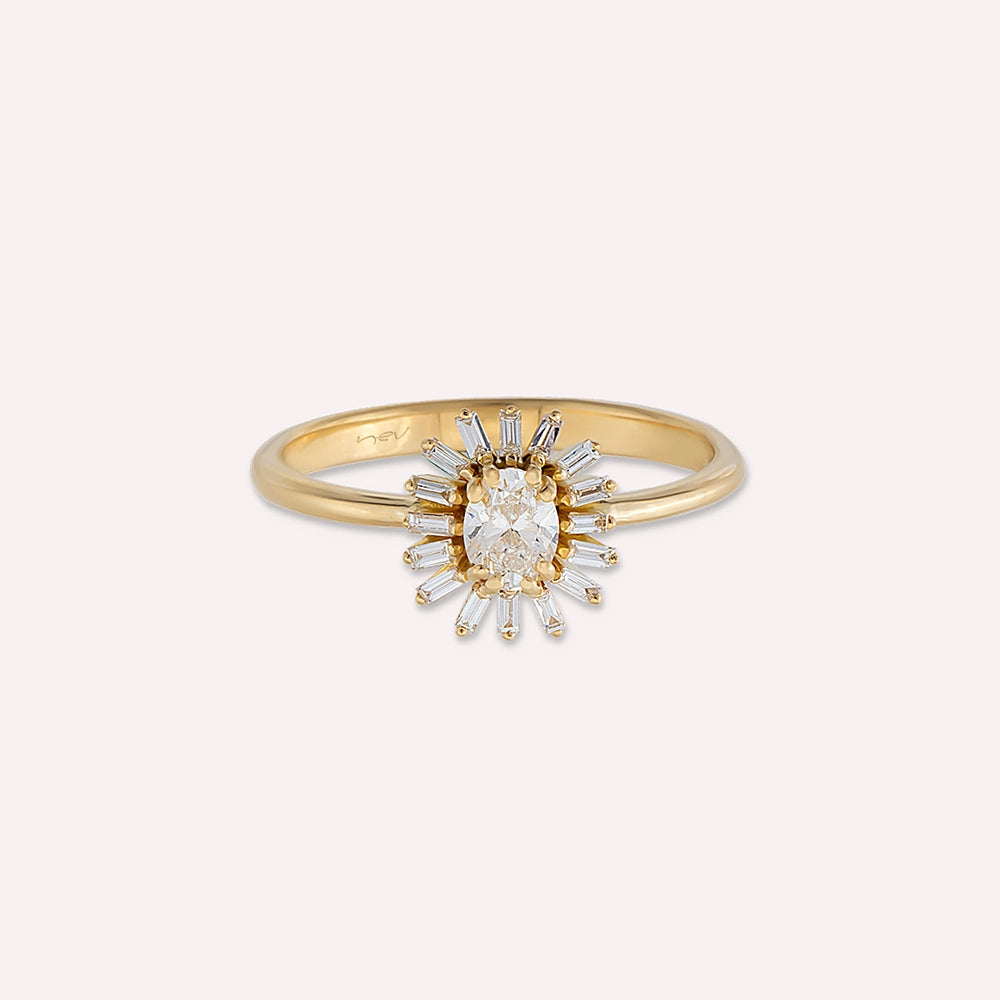 Daisy 0.43 CT Baget Pırlanta Taşlı Sarı Altın Yüzük