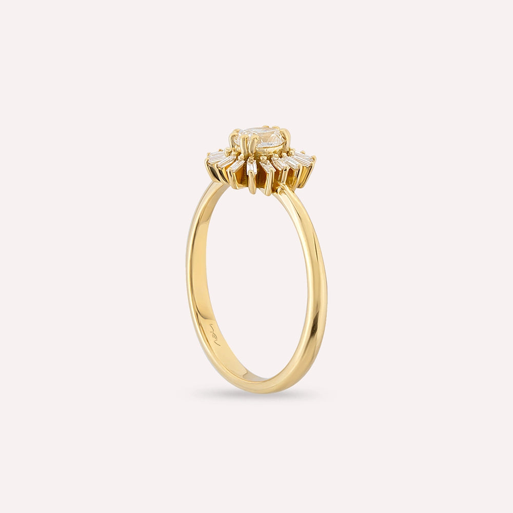 Daisy 0.43 CT Baget Pırlanta Taşlı Sarı Altın Yüzük