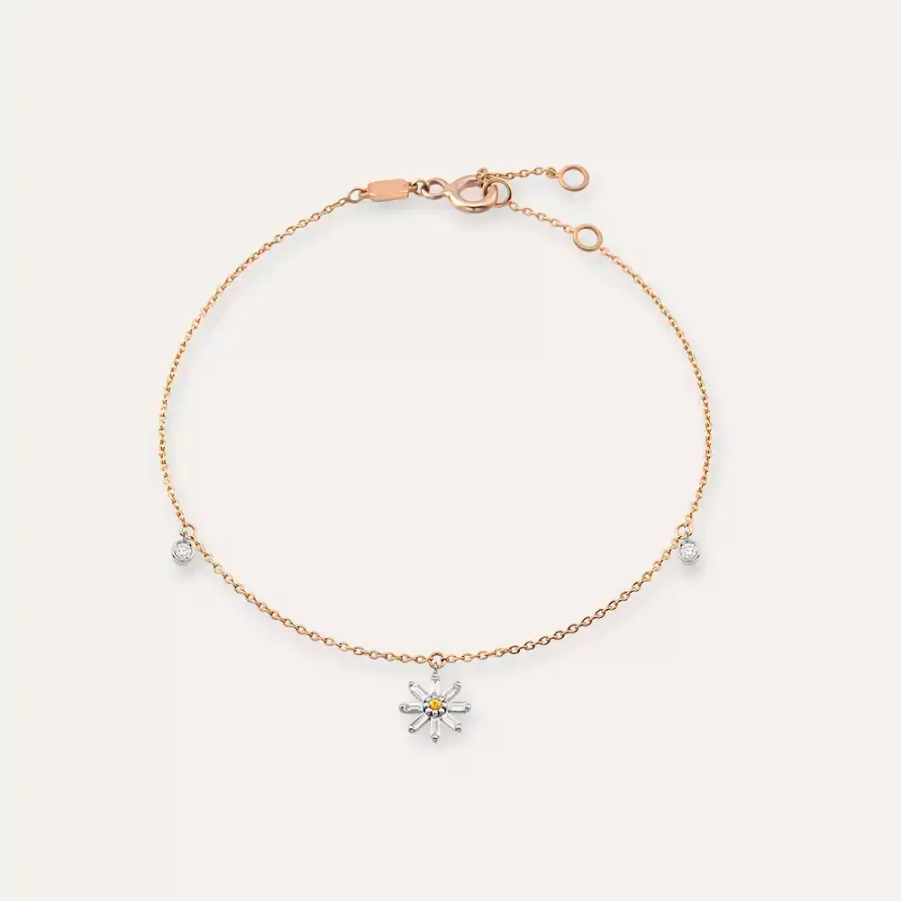 Daisy Orange Safir ve Baget Pırlanta Taşlı Rose Altın Halhal