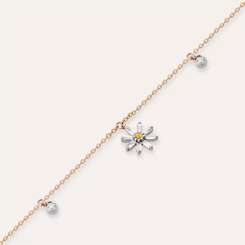 Daisy Orange Safir ve Baget Pırlanta Taşlı Rose Altın Halhal