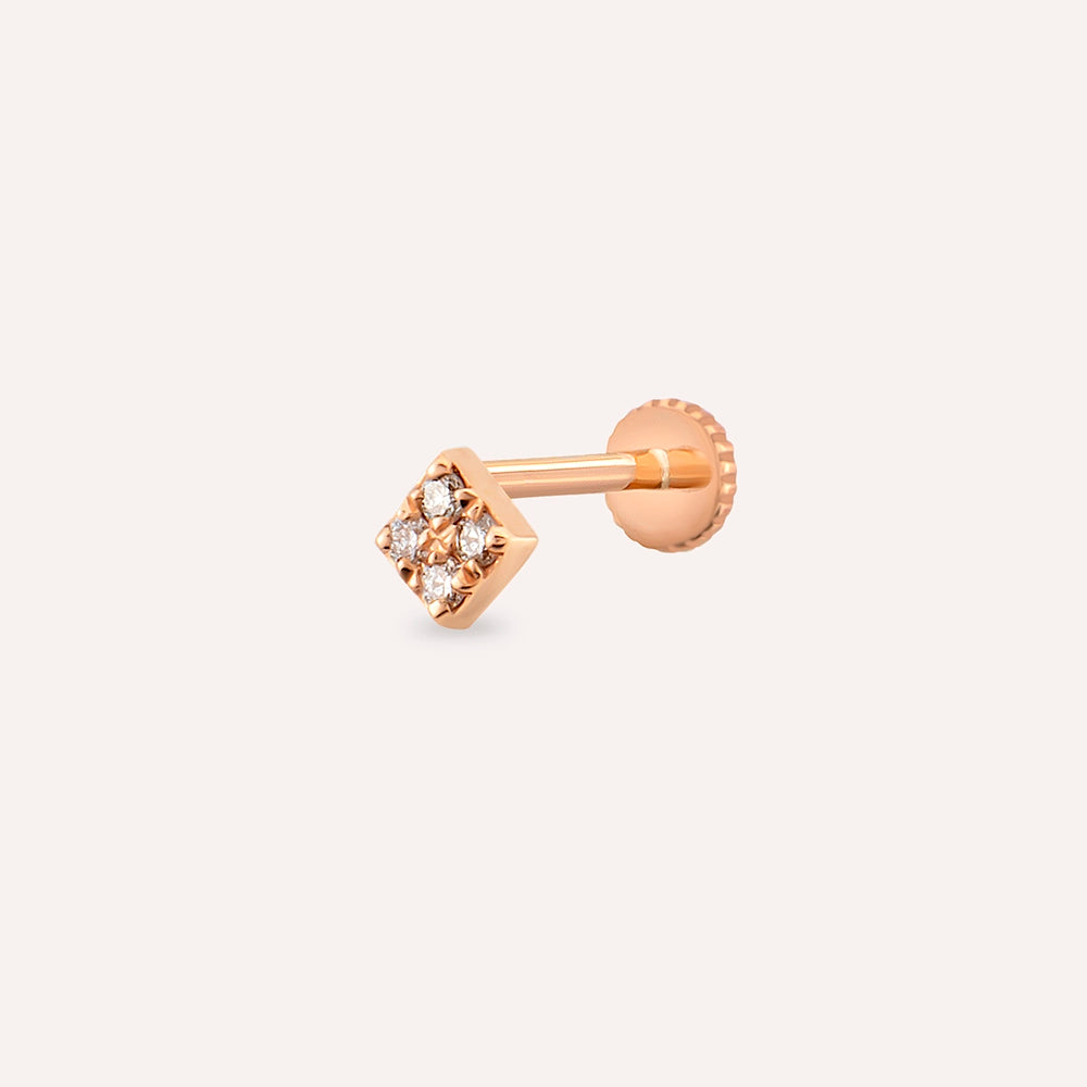 Dama Pırlanta Taşlı Rose Altın Piercing