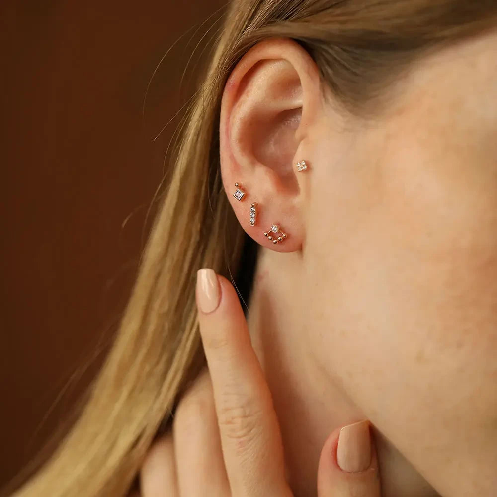 Dama Pırlanta Taşlı Rose Altın Piercing