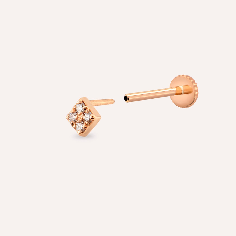 Dama Pırlanta Taşlı Rose Altın Piercing