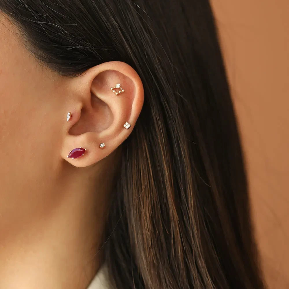 Dama Pırlanta Taşlı Rose Altın Piercing
