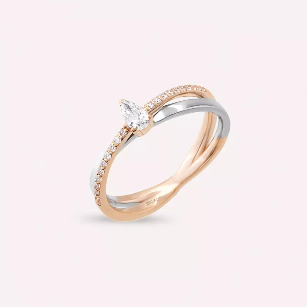 Damla Kesim Pırlanta Taşlı Rose ve Beyaz Altın Yüzük