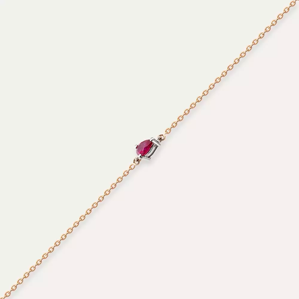 Damla Kesim Yakut Taşlı Rose Altın Bileklik