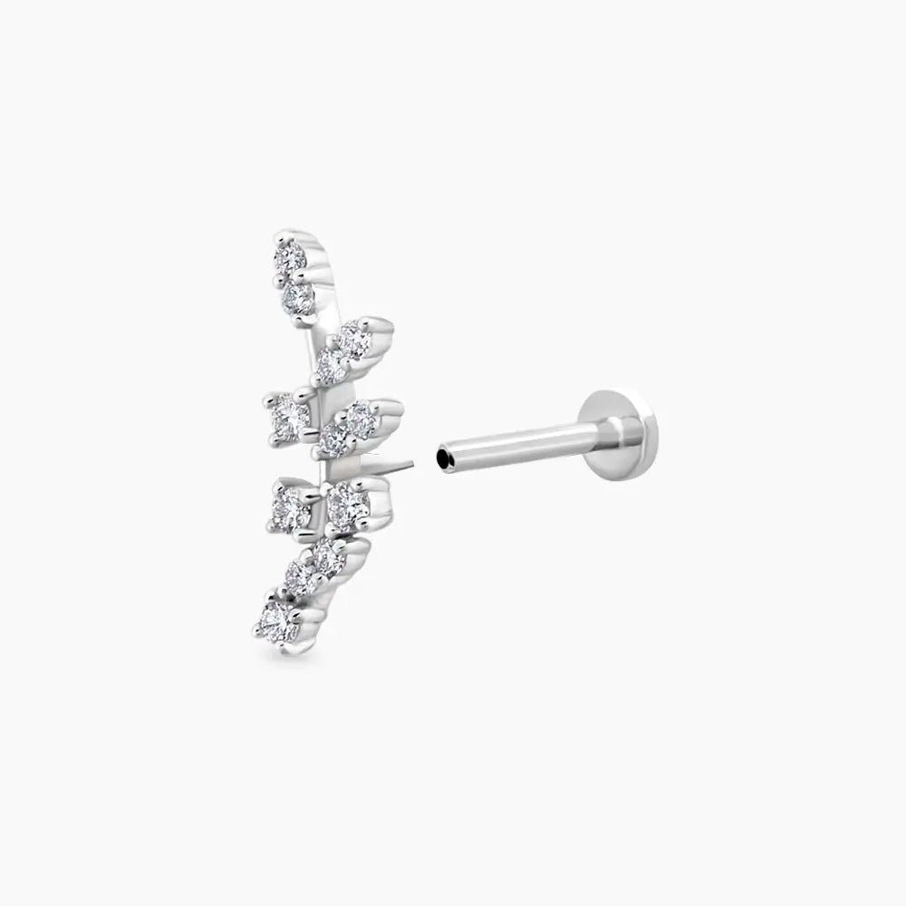 Defne  Pırlanta Taşlı Beyaz Altın Piercing