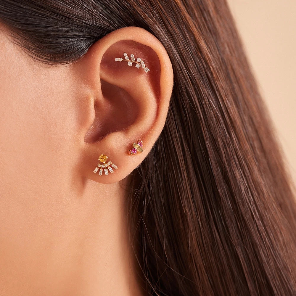 Defne  Pırlanta Taşlı Rose Altın Piercing