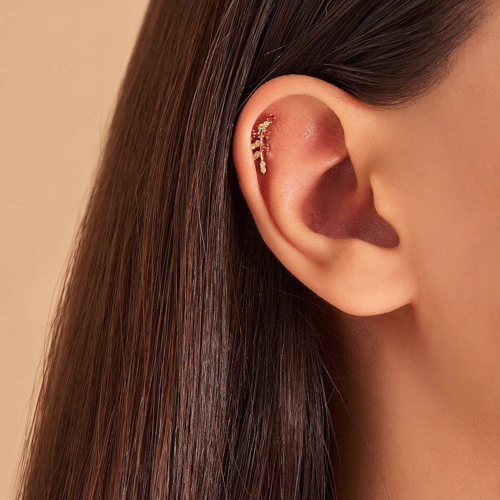 Defne Yellow ve Red Safir Taşlı Rose Altın Piercing