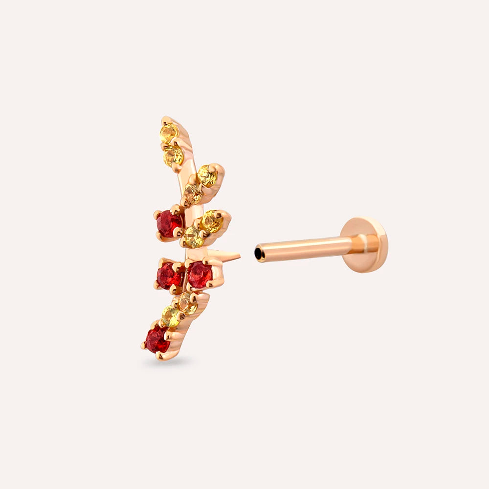 Defne Yellow ve Red Safir Taşlı Rose Altın Piercing