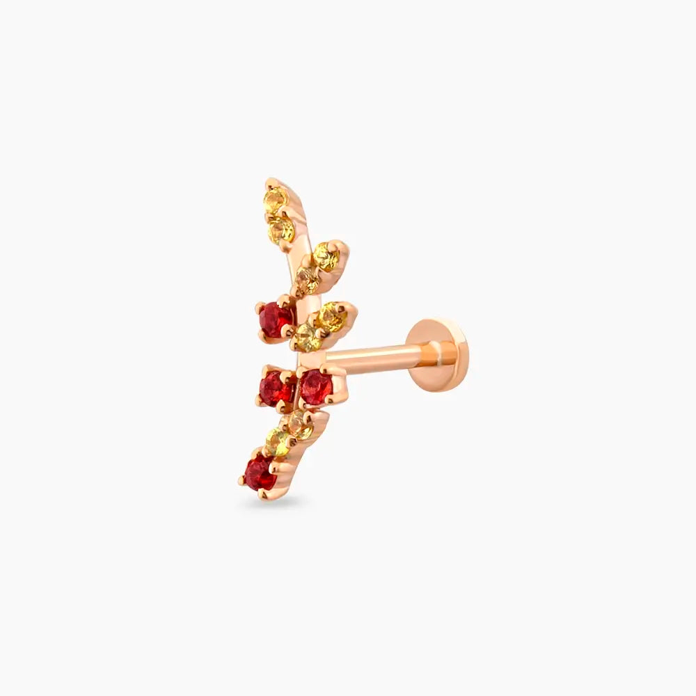 Defne Yellow ve Red Safir Taşlı Rose Altın Piercing