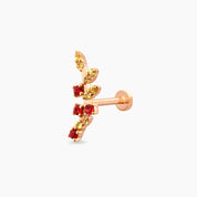 Defne Yellow ve Red Safir Taşlı Rose Altın Piercing