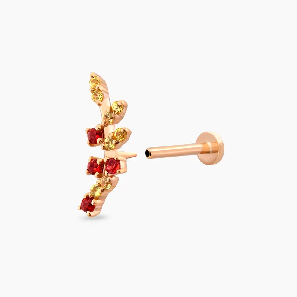 Defne Yellow ve Red Safir Taşlı Rose Altın Piercing