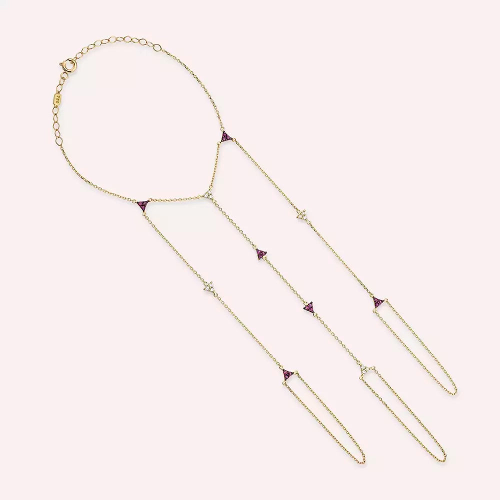 Delta Yakut ve Pırlanta Taşlı Sarı Altın Şahmeran