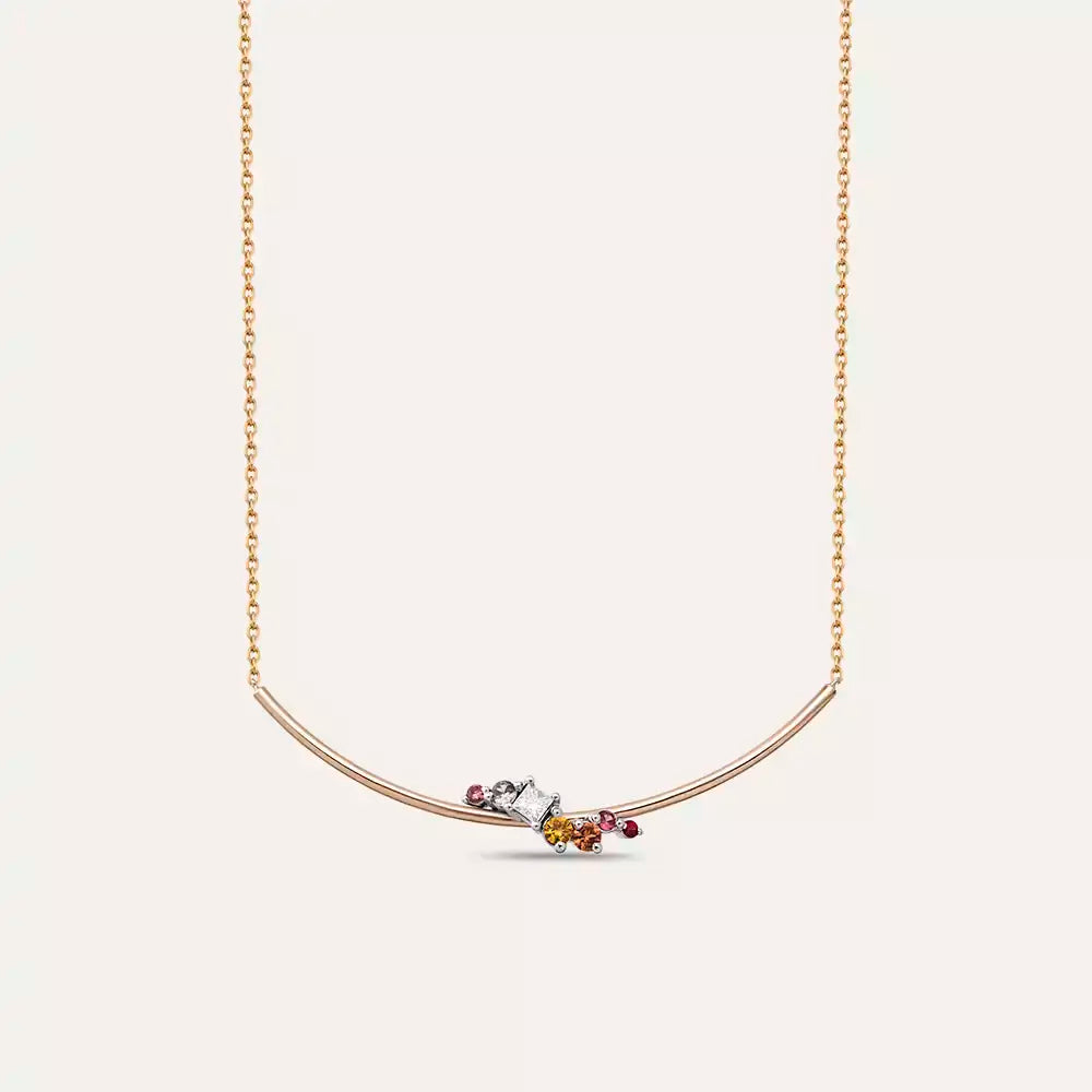 Violet Multicolor Safir ve Pırlanta Taşlı Rose Altın Kolye
