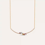 Violet Multicolor Safir ve Pırlanta Taşlı Rose Altın Kolye