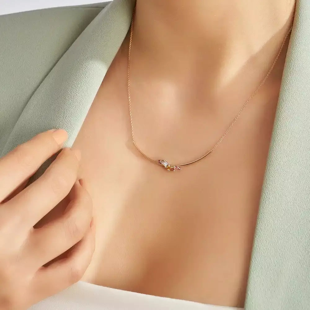Devia Multicolor Safir ve Pırlanta Taşlı Rose Altın Kolye