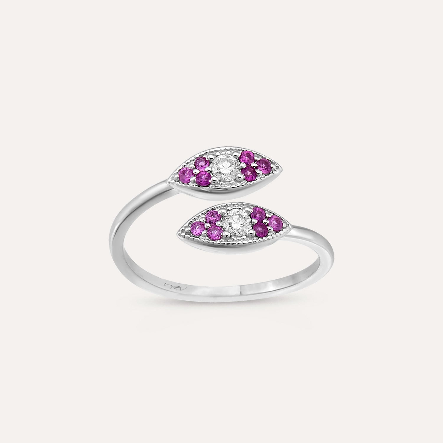 Dina 0.32 CT Pink Safir ve Pırlanta Taşlı Beyaz Altın Yüzük