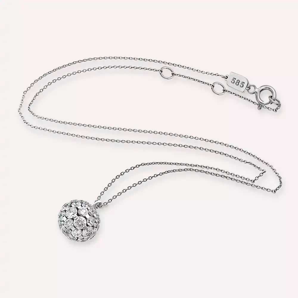 Disco Pırlanta Taşlı Beyaz Altın Top Kolye