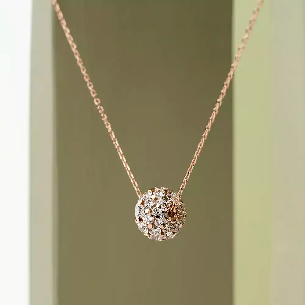 Disco Pırlanta Taşlı Rose Altın Top Kolye
