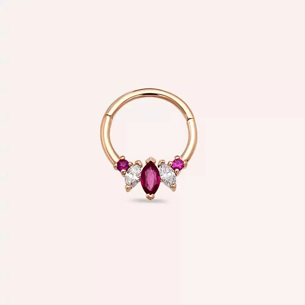 Diva Yakut ve Pırlanta Taşlı Rose Altın Halka Piercing