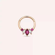 Diva Yakut ve Pırlanta Taşlı Rose Altın Halka Piercing