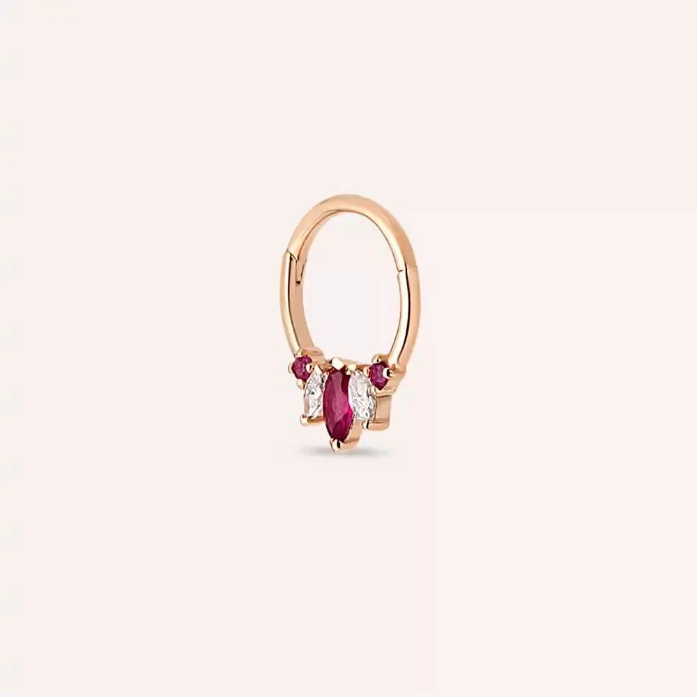 Diva Yakut ve Pırlanta Taşlı Rose Altın Halka Piercing
