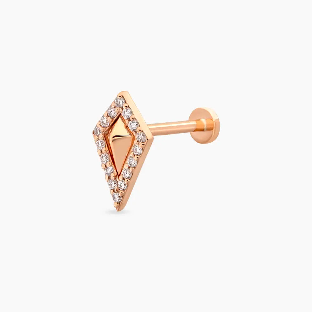 Diya Pırlanta Taşlı Rose Altın Piercing
